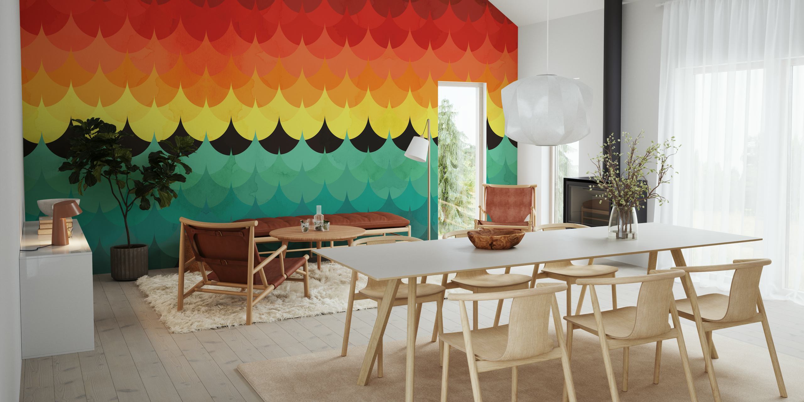 Colorful waves design tapet i et rum